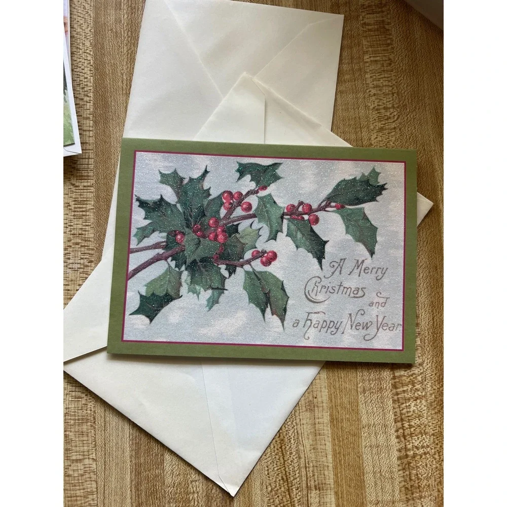 Vintage Style Holly Berry Christmas Card